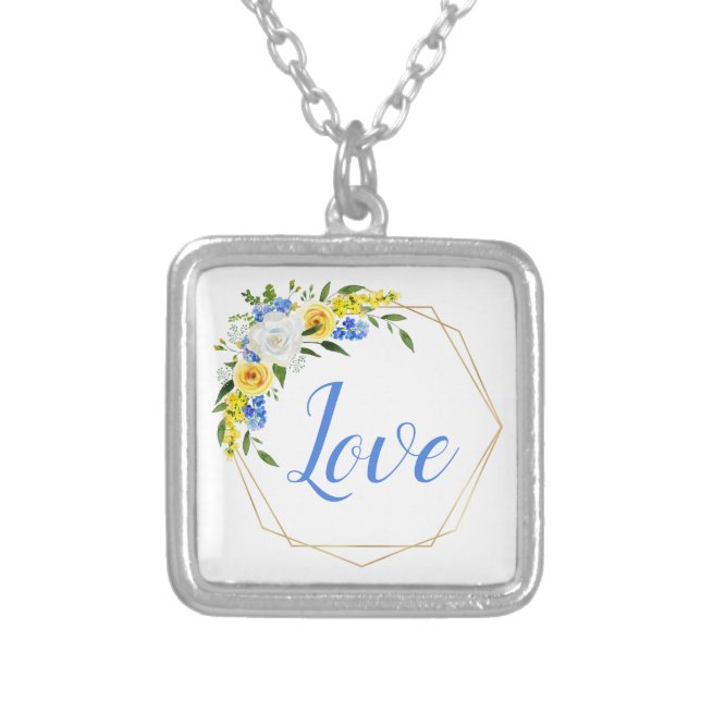 Love Floral Silver Plated Necklace (Front)