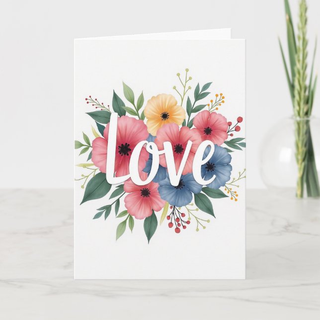 Love Floral Watercolor Card (Front)