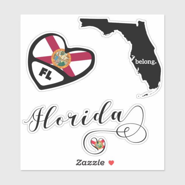 Love Florida 3 Different Designs, Die Cut Stickers (Sheet)