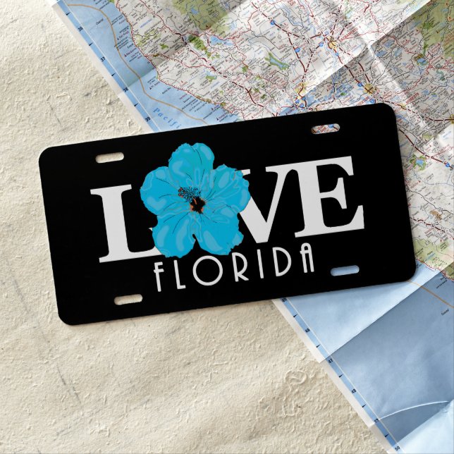 LOVE Florida Blue Hibiscus License Plate (In Situ)