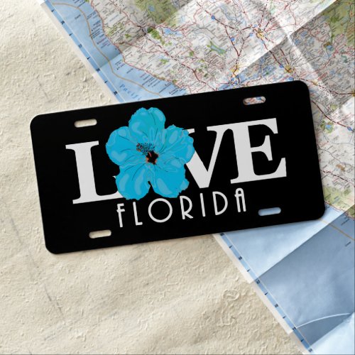 LOVE Florida Blue Hibiscus License Plate