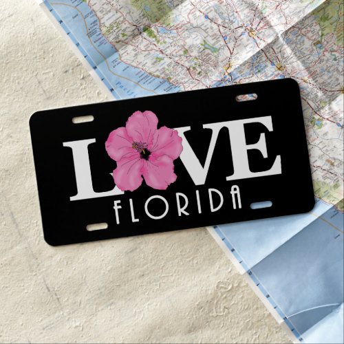 LOVE Florida Pink Hibiscus License Plate