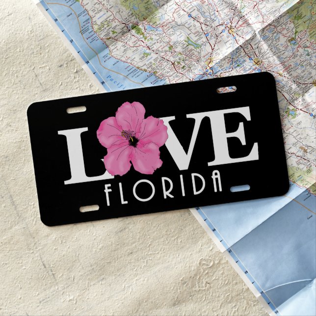 LOVE Florida Pink Hibiscus License Plate (In Situ)