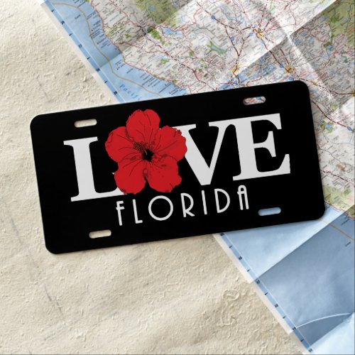 LOVE Florida Red Hibiscus License Plate