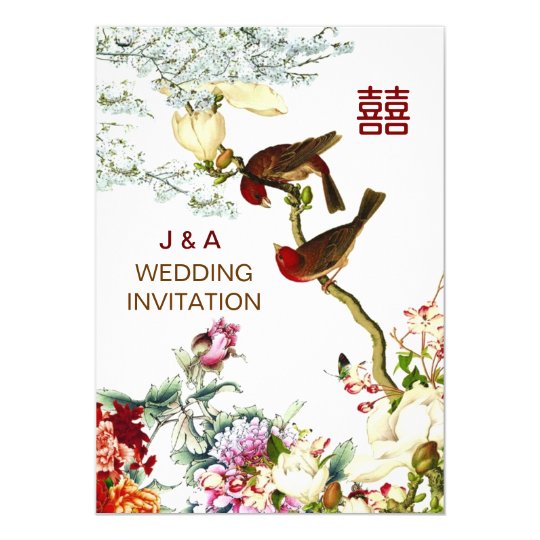 Love Flourishing Birds Flowers Chinese Wedding C Invitation