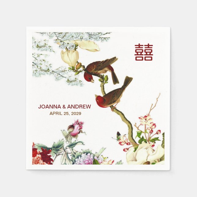 Love Flourishing Birds & Flowers Chinese Wedding © Paper Napkins (Front)