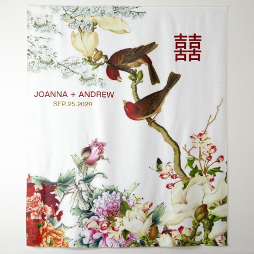 Love Flourishing Birds  Flowers Chinese Wedding  Tapestry