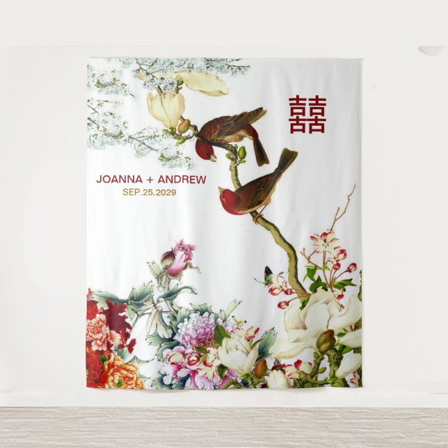 Love Flourishing Birds & Flowers Chinese Wedding © Tapestry (Front)