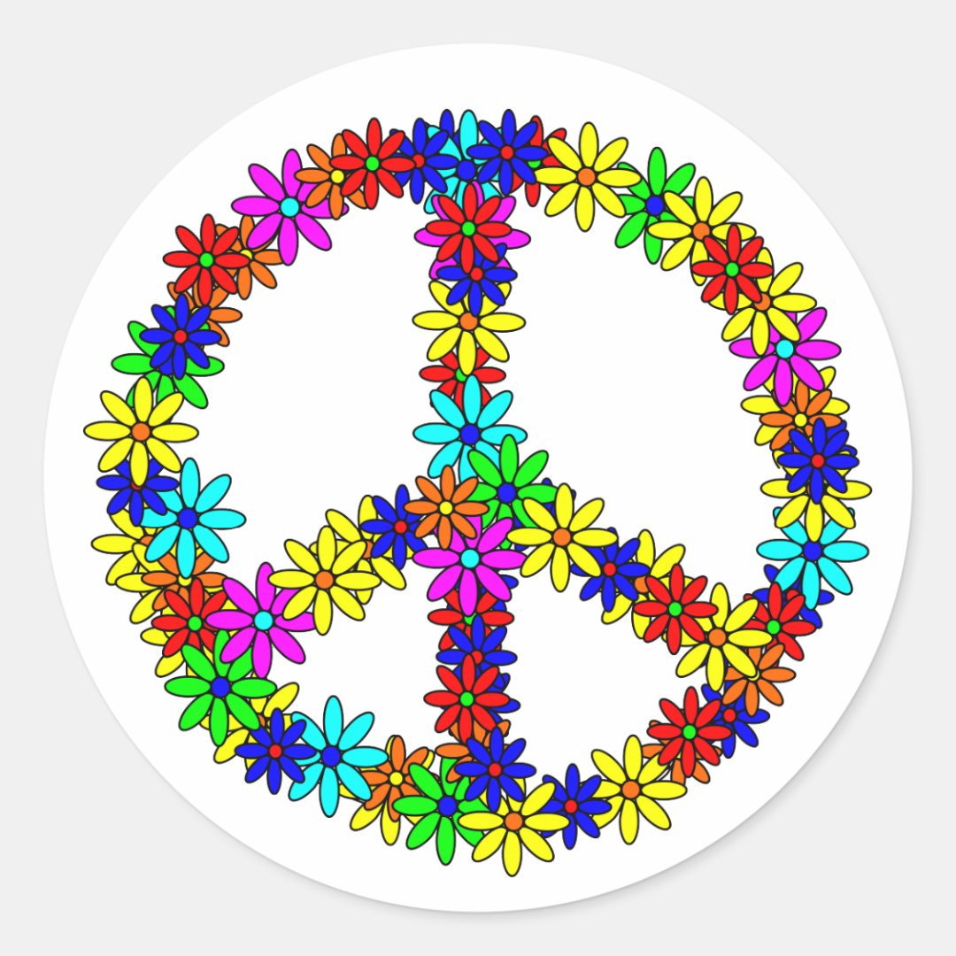 Love Flower Peace Sign Classic Round Sticker Zazzle