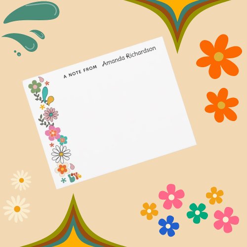 LOVE Flower Power Groovy 70s theme Flat Note Card