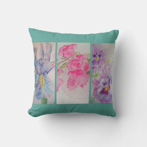 Love Flowers Floral Watercolor Turquoise Cushion