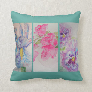 Love Flowers Floral Watercolor Turquoise Cushion
