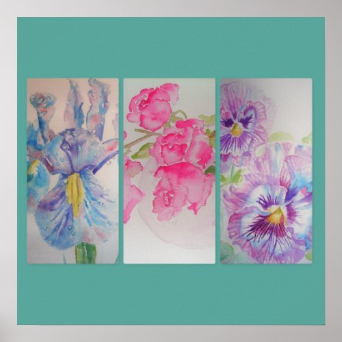 Love Flowers Floral Watercolor Turquoise Poster