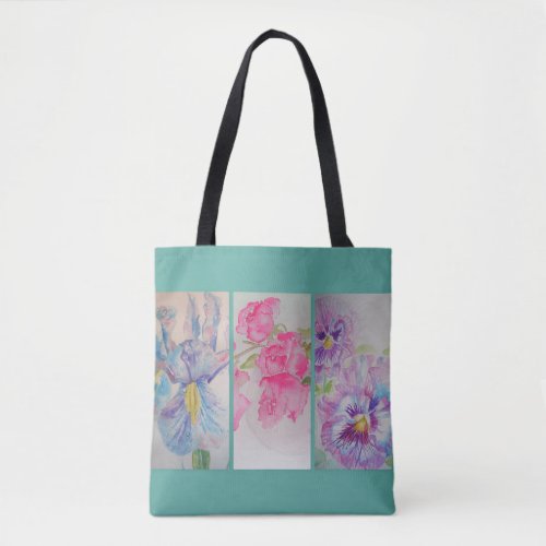 Love Flowers Floral Watercolor Turquoise Tote Bag