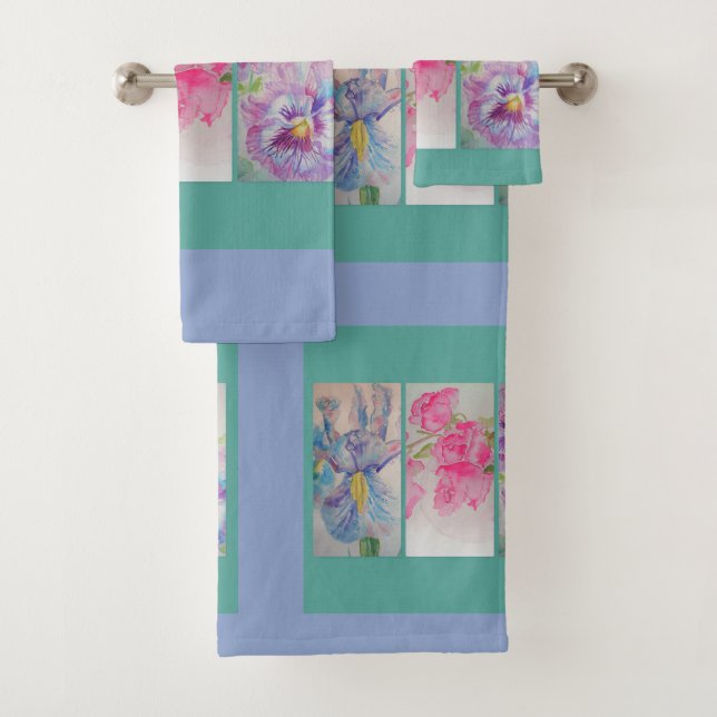 Love Flowers Mint Bathroom Bath Towel Set (Insitu)