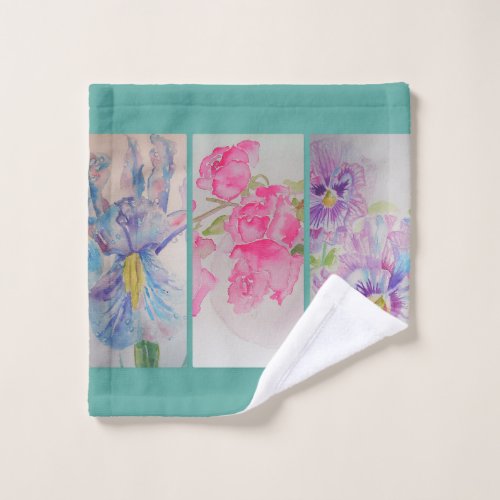 Love Flowers Mint Bathroom Wash Cloth Flannel