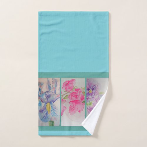 Love Flowers Mint Turquoise Bathroom Hand Towel