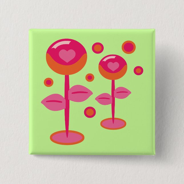 Love Flowers Pinback Button (Front)