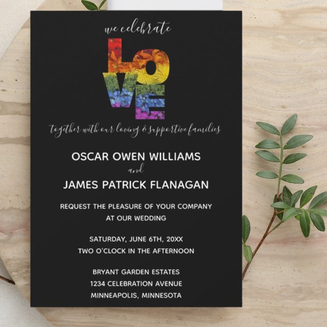 LOVE Flowers Same-Sex Wedding Collection Ebony  Invitation (Creator Uploaded)