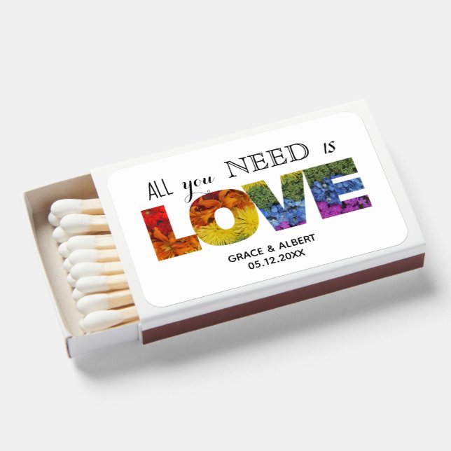 LOVE Flowers Same-Sex Wedding Favor Matchboxes (Front Open)
