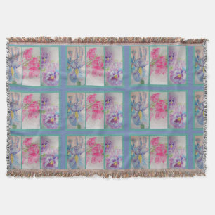 Love Flowers Watercolor Blue Modern Throw Rug Throw Blanket