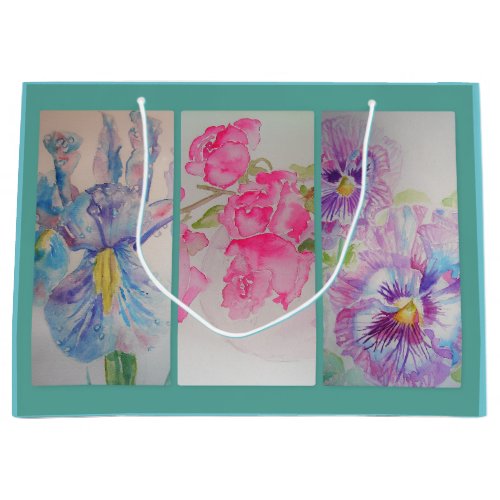 Love Flowers Watercolor Turquoise Gift Bag