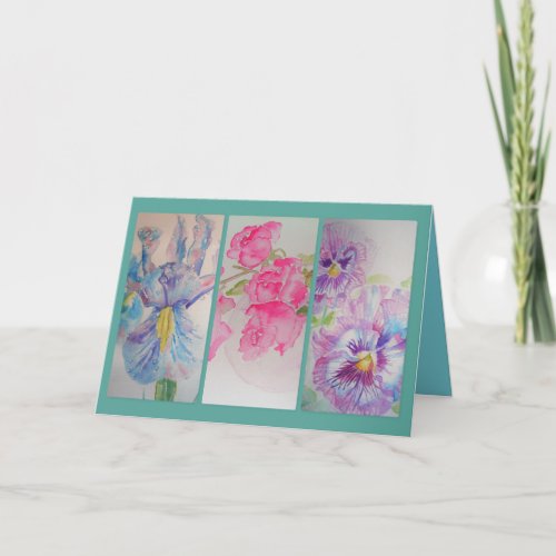 Love Flowers Watercolor Turquoise Greetings Card