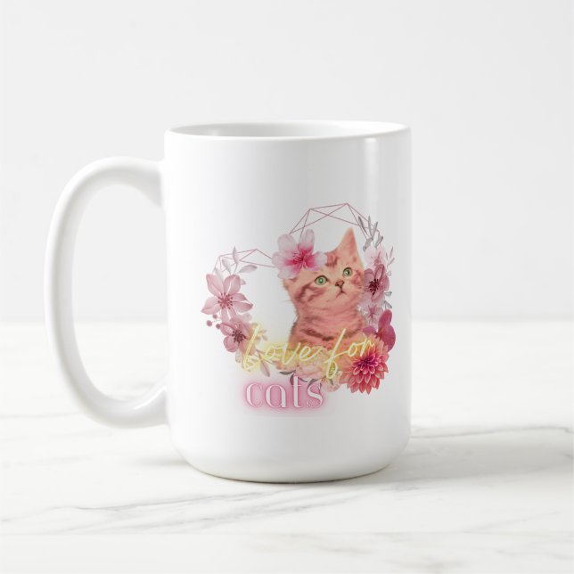 Love for Cats Mug – Cute Floral Kitten Coffee Cup  (Left)