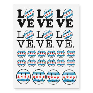 Love for Chicago Smiling Flag Temporary Tattoos