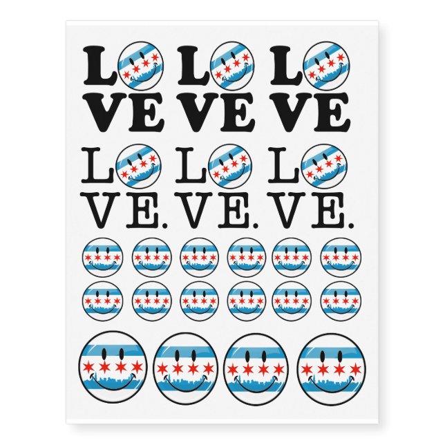 Love for Chicago Smiling Flag Temporary Tattoos (Front)