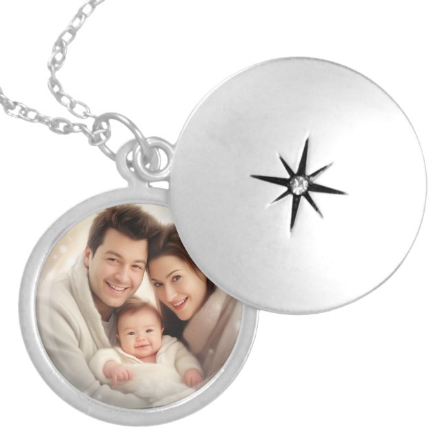 Love for Mom Family Photo Modern gift Locket Necklace (Front)