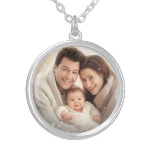 Love for Mom Family Photo Modern gift Silver Plated Necklace