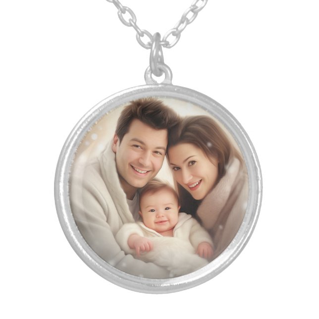 Love for Mom Family Photo Modern gift Silver Plated Necklace (Front)