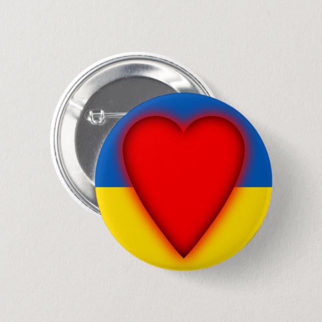 Love For Ukraine Red Heart Flag Button (Front & Back)