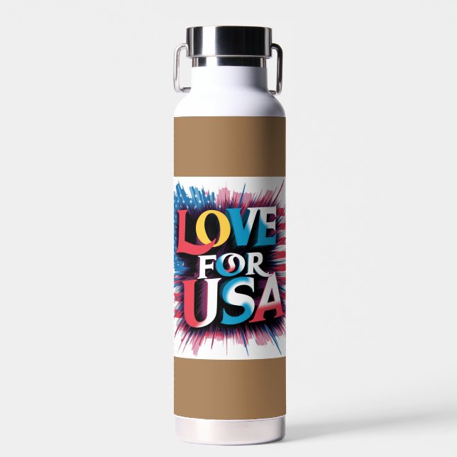 "Love for USA Patriotic Water Bottle" Bottle (Front)