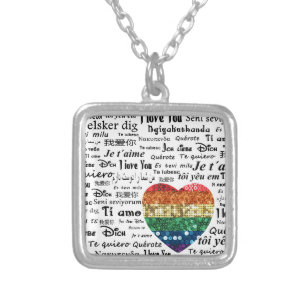 Love foreign languages silver plated necklace