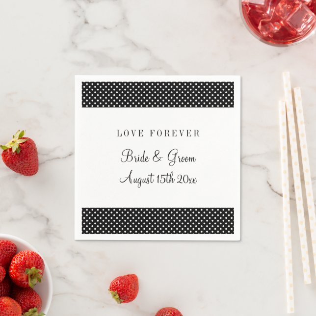 Love forever black & white polka dot wedding party napkins (Insitu)