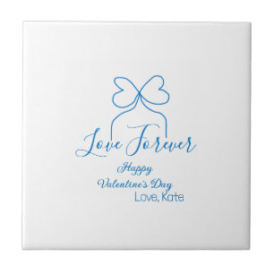 Love Forever blue bow happy Valentine's day name d Ceramic Tile