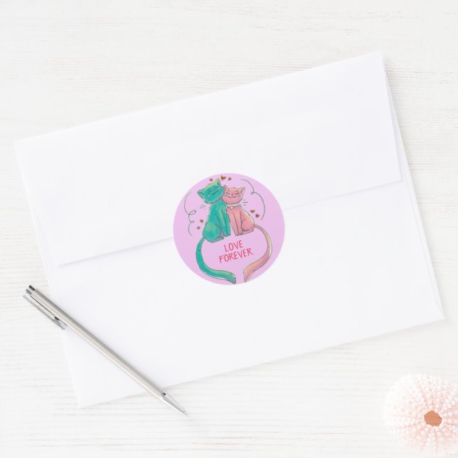 Love forever cats classic round sticker (Envelope)