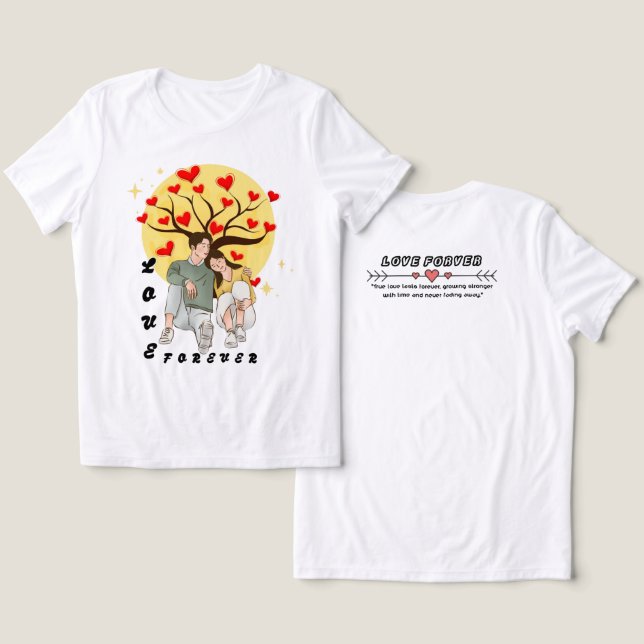 Love Forever Couple T-Shirt | Romantic Heart Tree  Tri-Blend Shirt (Design Front & Back)