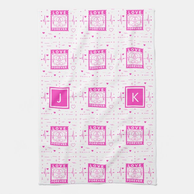 Love forever Customize it with your initials Kitchen Towel (Vertical)