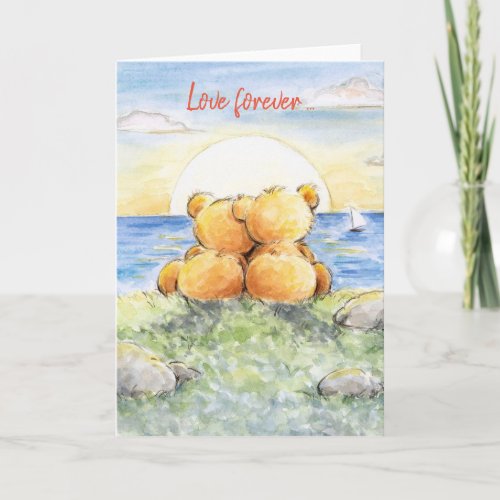 Love forever cute bear couple watching sunset card