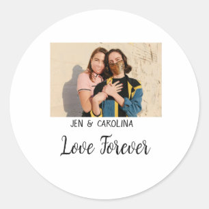 Love Forever LGbtq couple pride add photo name sim Classic Round Sticker