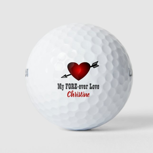 Love Forever Red Heart Valentine's Day Add Name Golf Balls (Front)