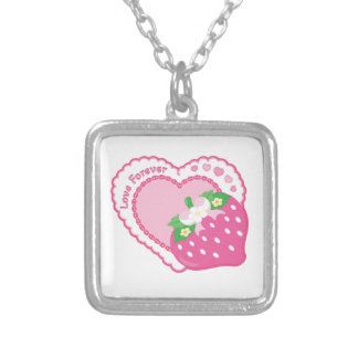 Love Forever Strawberry Heart Square Necklace