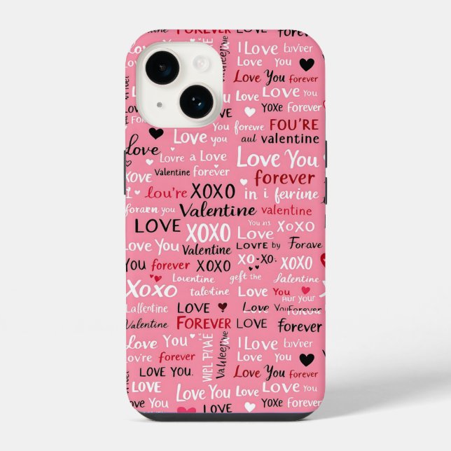 Love Forever - Valentine's Day Typography Pattern iPhone Case (Back)