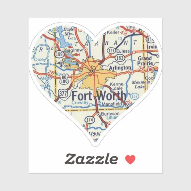 Love Fort Worth Vintage Map Sticker (Sheet)