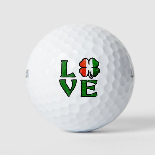 Love Four Leaf Clover Irish Flag St Patricks Day Golf Balls