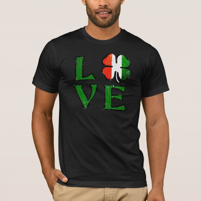 Love Four Leaf Clover Irish Flag St. Patrick's Day T-Shirt (Front)