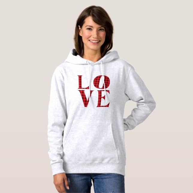 LOVE four letter word rustic red buffalo plaid Hoodie (Front Full)